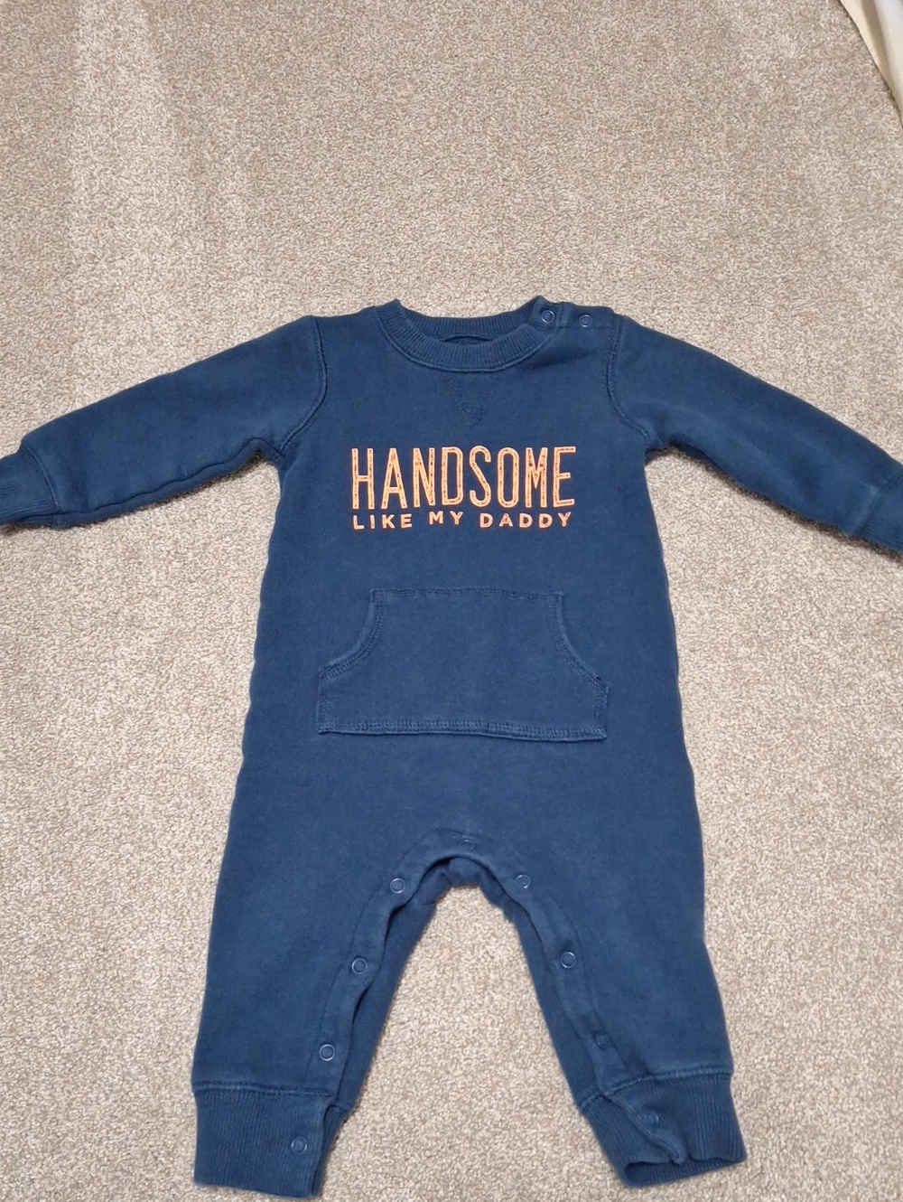 Carter's Navy One-Piece Romper with Orange 'Handsome' Graphic